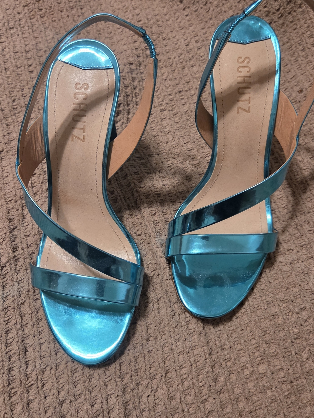Schutz Metallic Teal Slingback Sandals - Teal